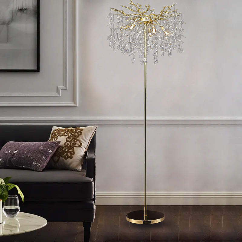 Helios Modern Gold Clear Crystal Floor Lamp For Bedroom, Living Room Floor standing lamps Kevin Studio Inc