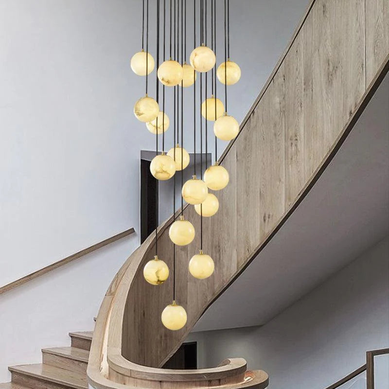 Álvaro Alabaster Global Pendant Chandelier For Staircase, Spiral Global Pendant chandelier Kevin Studio Inc