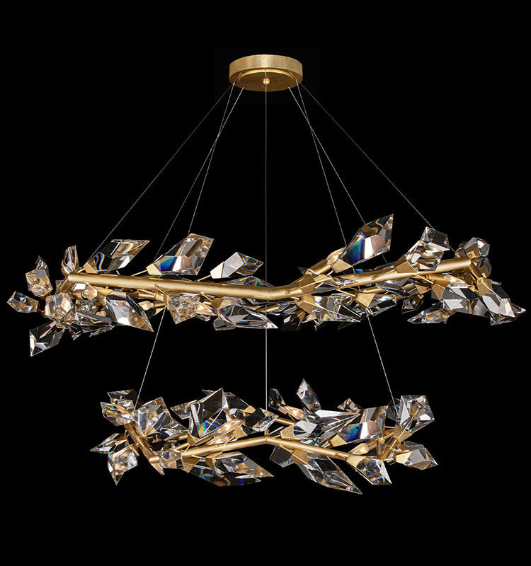 Aurelia Crystal Prism Two-Tier Round Crystal Chandelier 55" D Kevin Studio Gold Leaf