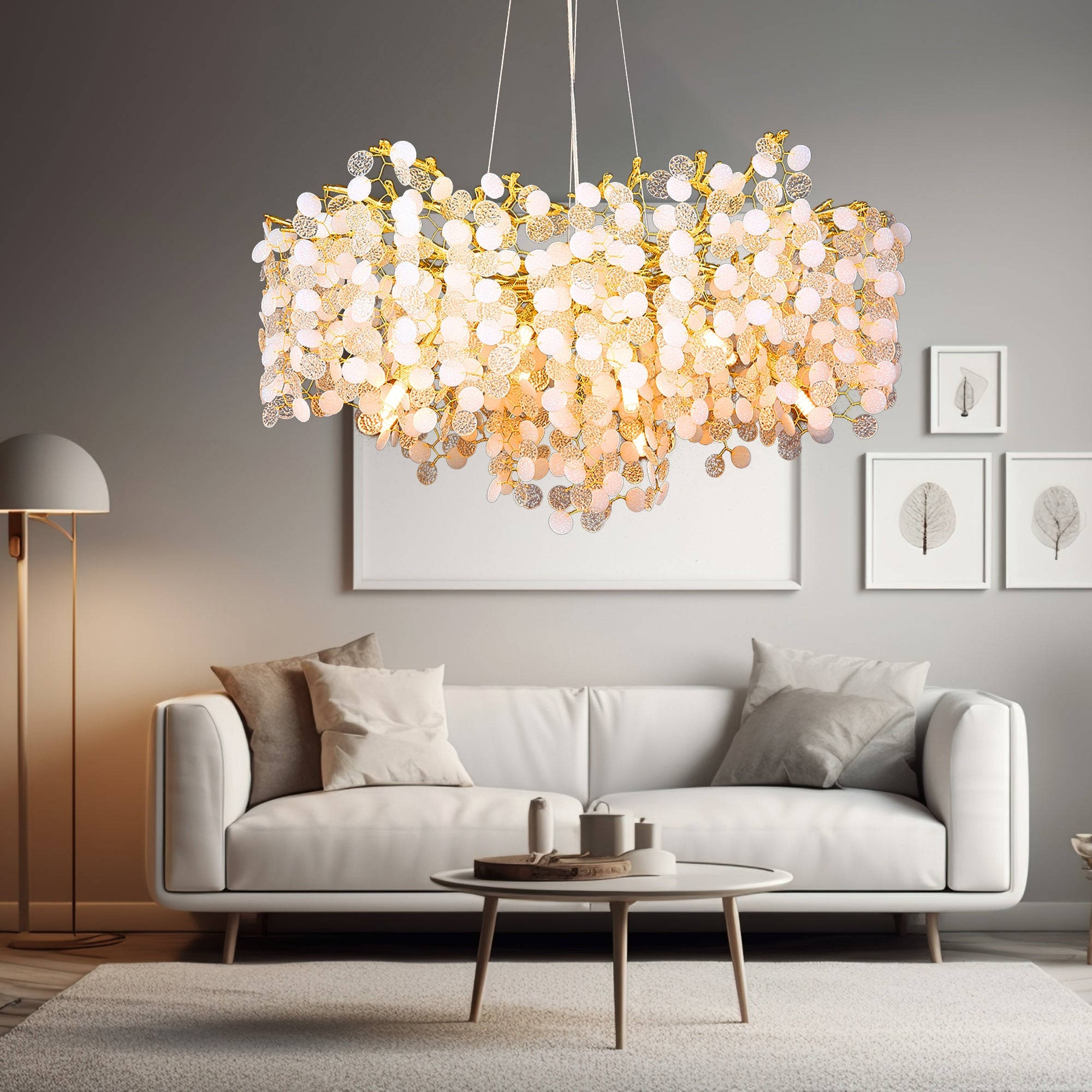 Hades Modern Gold Blossom Crystal Oval Branch Chandelier For Living Room Branch Chandelier Kevin Studio Inc