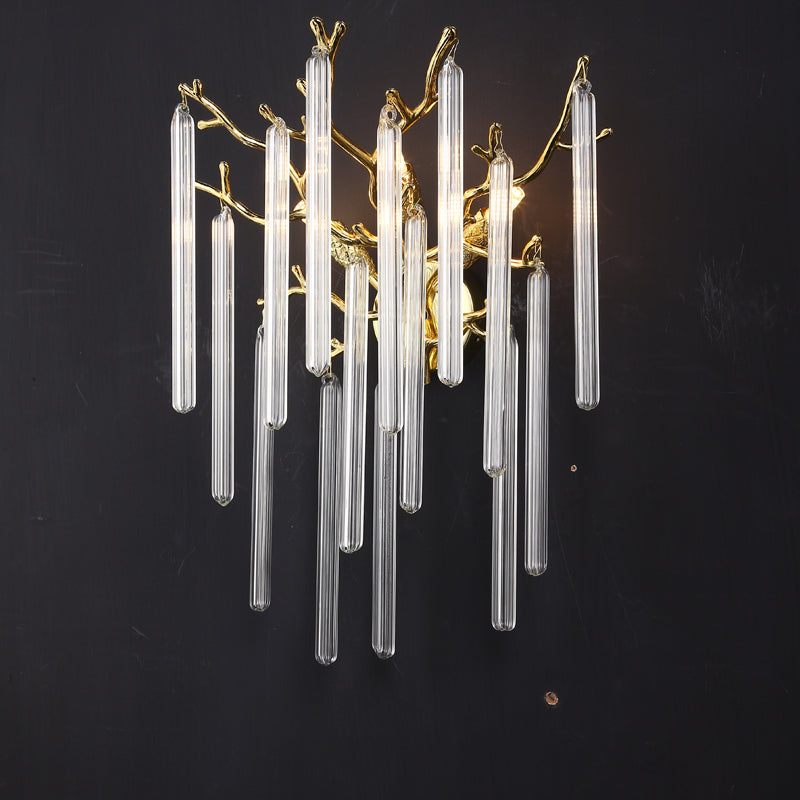 Krios Modern Round Gold Clear Crystal Tube Wall Sconce For Bedroom Wall Light Fixtures Kevin Studio Inc