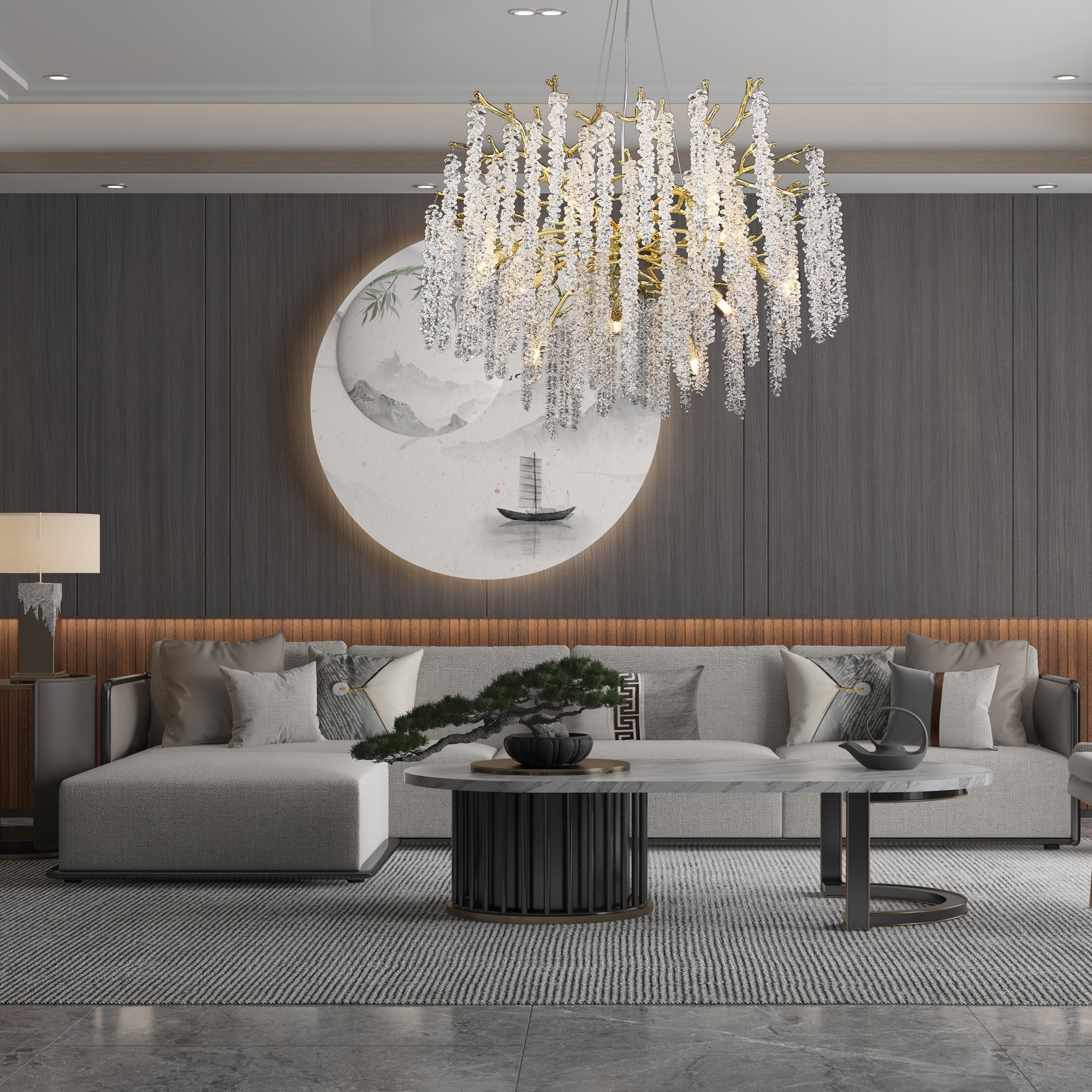 Azure Modern Gold Coin Crystal Round Branch Chandelier For Living Room Branch Chandelier Kevin Studio Inc