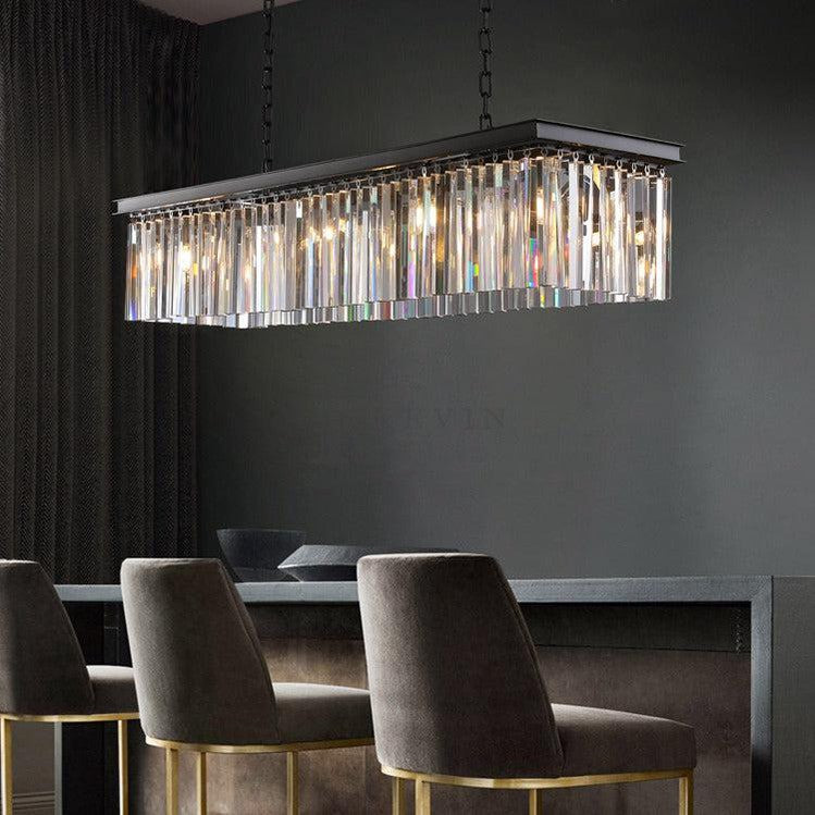 Lova Modern Crystal Rectangular Chandelier Over Dining Table chandelier Kevin Studio Inc