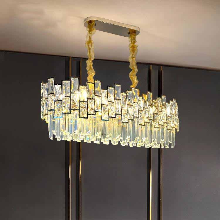 Emery Modern Crystal Linear Chandelier Over Dining Table Chandeliers Kevin Studio Inc Length39.3" BRASS