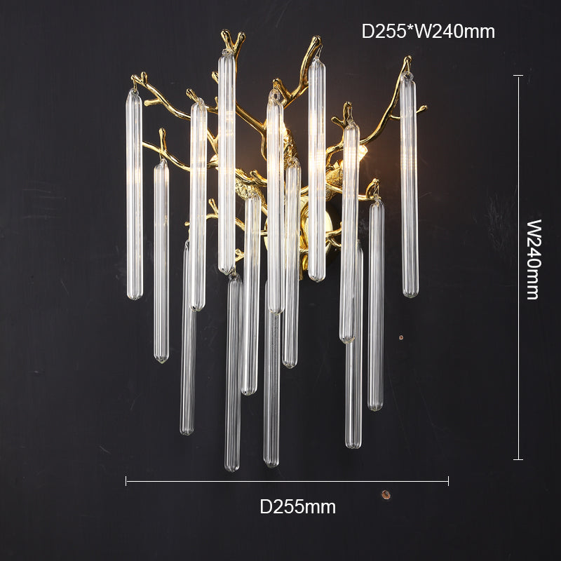 Krios Modern Round Gold Clear Crystal Tube Wall Sconce For Bedroom Wall Light Fixtures Kevin Studio Inc 10"DIAM