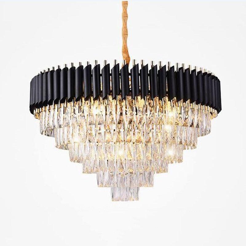 Nevaeh Modern Conical Crystal Round Chandelier Over Dining Table Chandeliers Kevin Studio Inc