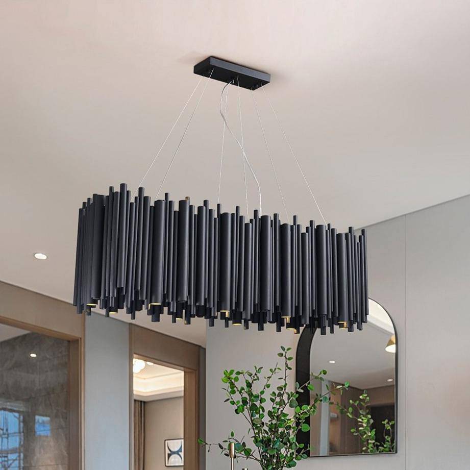 Temple Modern Rectangle Chandelier Over Dining Table, Black Chandelier Kevin Studio Inc Length 32"