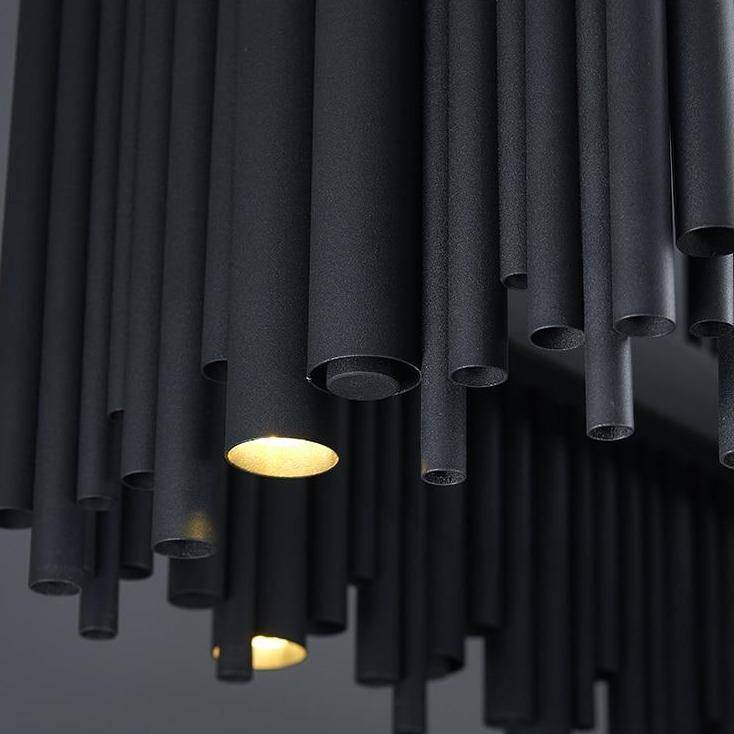 Temple Modern Rectangle Chandelier Over Dining Table, Black Chandelier Kevin Studio Inc