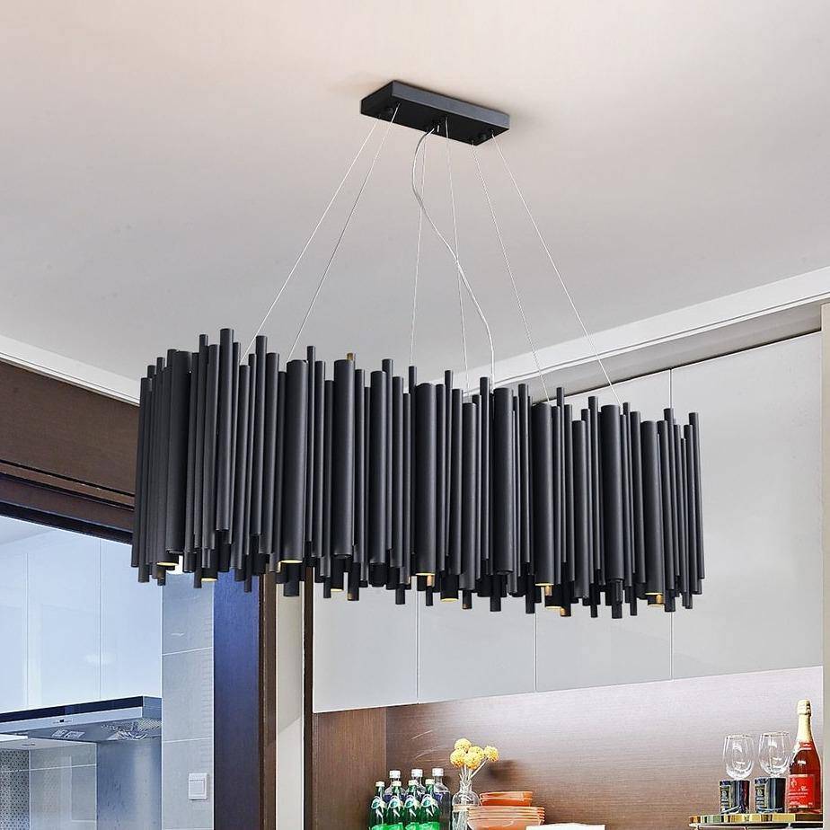 Temple Modern Rectangle Chandelier Over Dining Table, Black Chandelier Kevin Studio Inc Length 40"