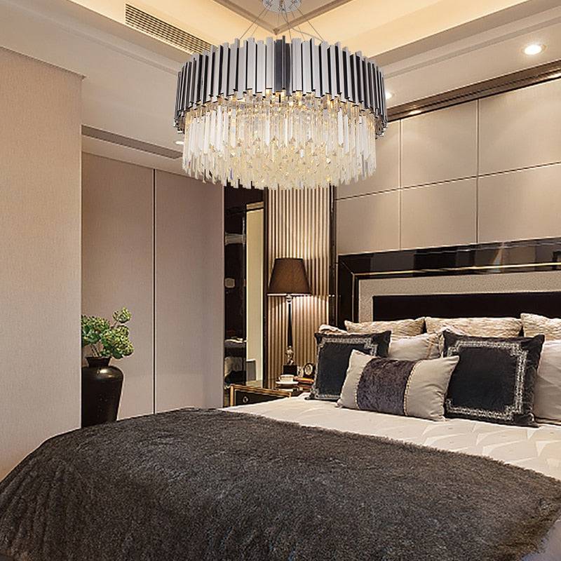 Keturah Modern Crystal Round Chandelier Polished Chrome Chandelier Kevin Studio Inc D24"