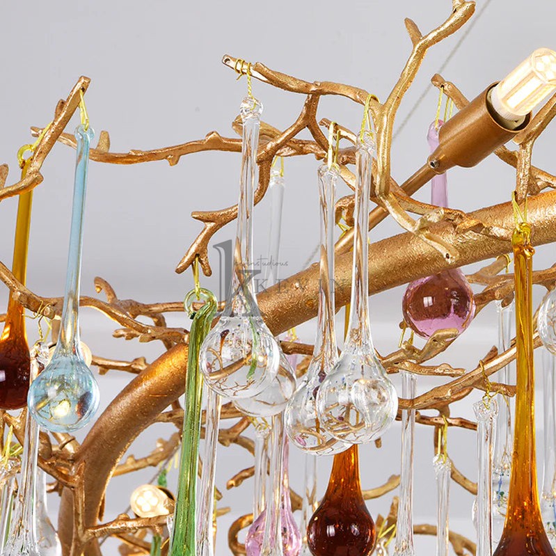 Ruta Colorful Crystal Raindrop Branch Chandelier For Living Room Branch Chandelier Kevin Studio Inc