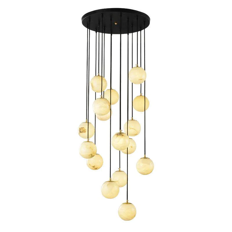 Álvaro Alabaster Global Pendant Chandelier For Staircase, Spiral Global Pendant chandelier Kevin Studio Inc 16 LIGHTS-19.7" D