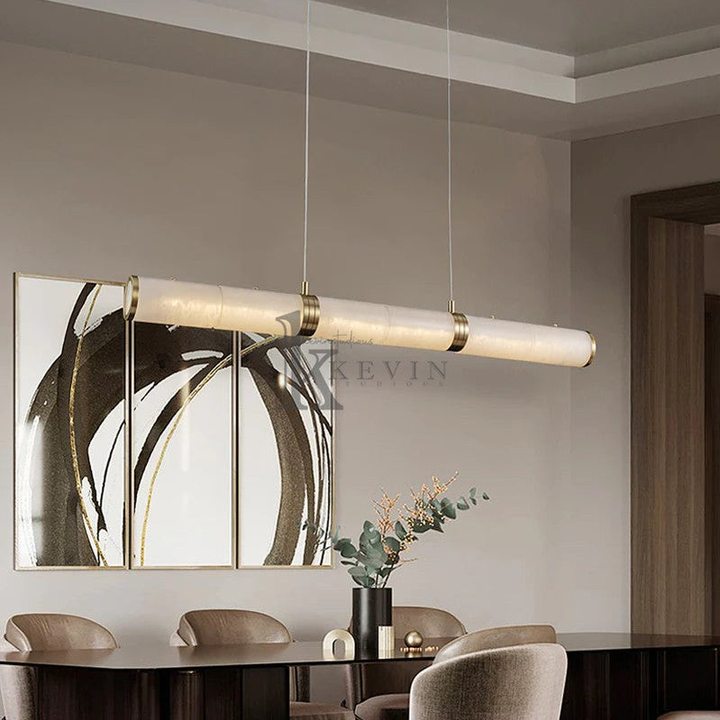 Chanavia Modern Linear Alabaster Chandelier, Chandelier Over Dining Table Pendant Light Kevin Studio Inc