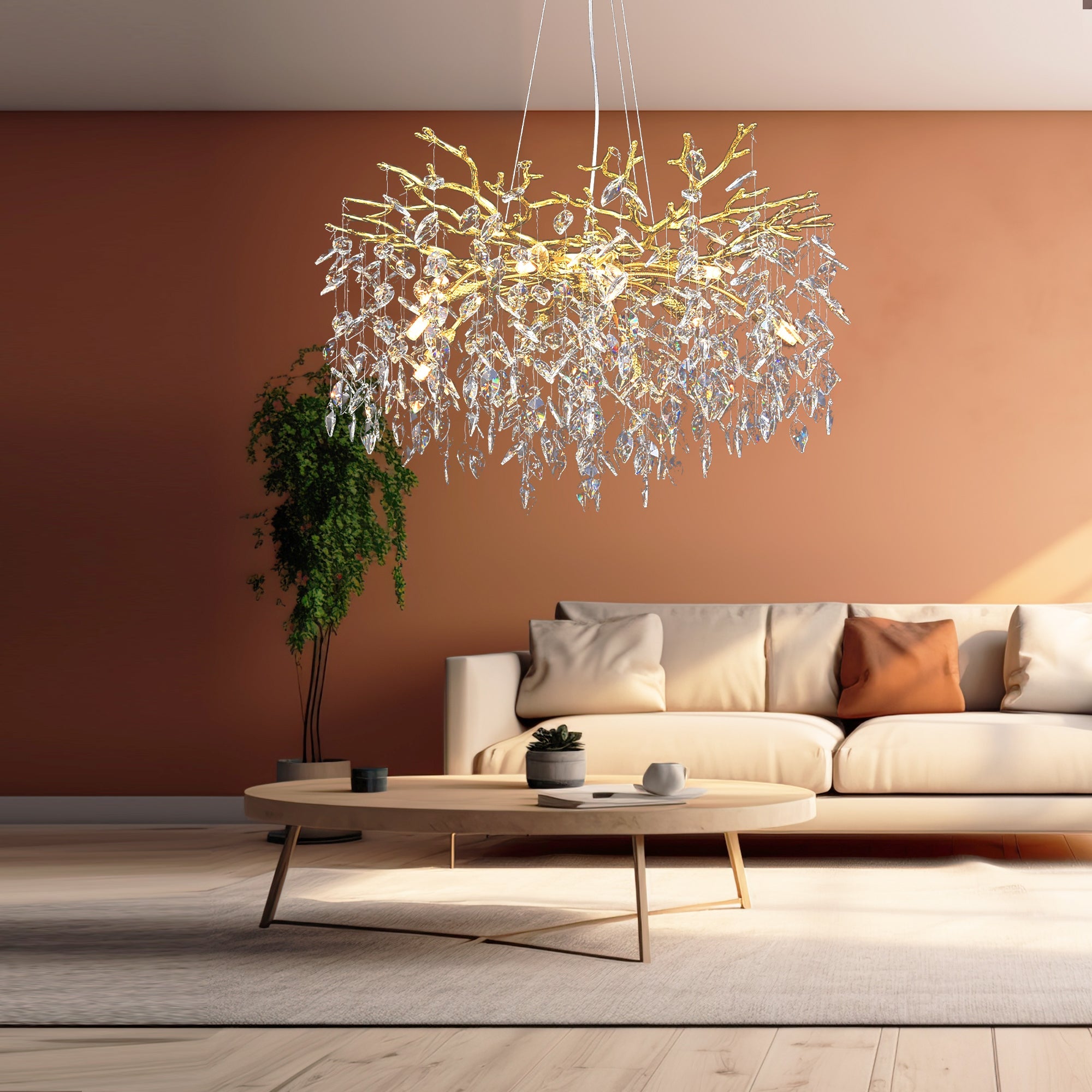 Aether Modern Round Gold Clear Crystal Branch Chandelier For Living Room Branch Chandelier Kevin Studio Inc