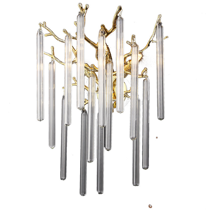 Krios Modern Round Gold Clear Crystal Tube Wall Sconce For Bedroom Wall Light Fixtures Kevin Studio Inc