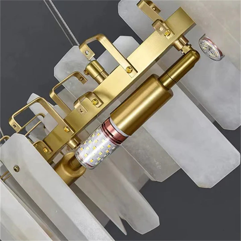 Carlos Modern Alabaster Round Chandelier, Real Alabaster Chandlier Over Dining Table chandelier Kevin Studio Inc