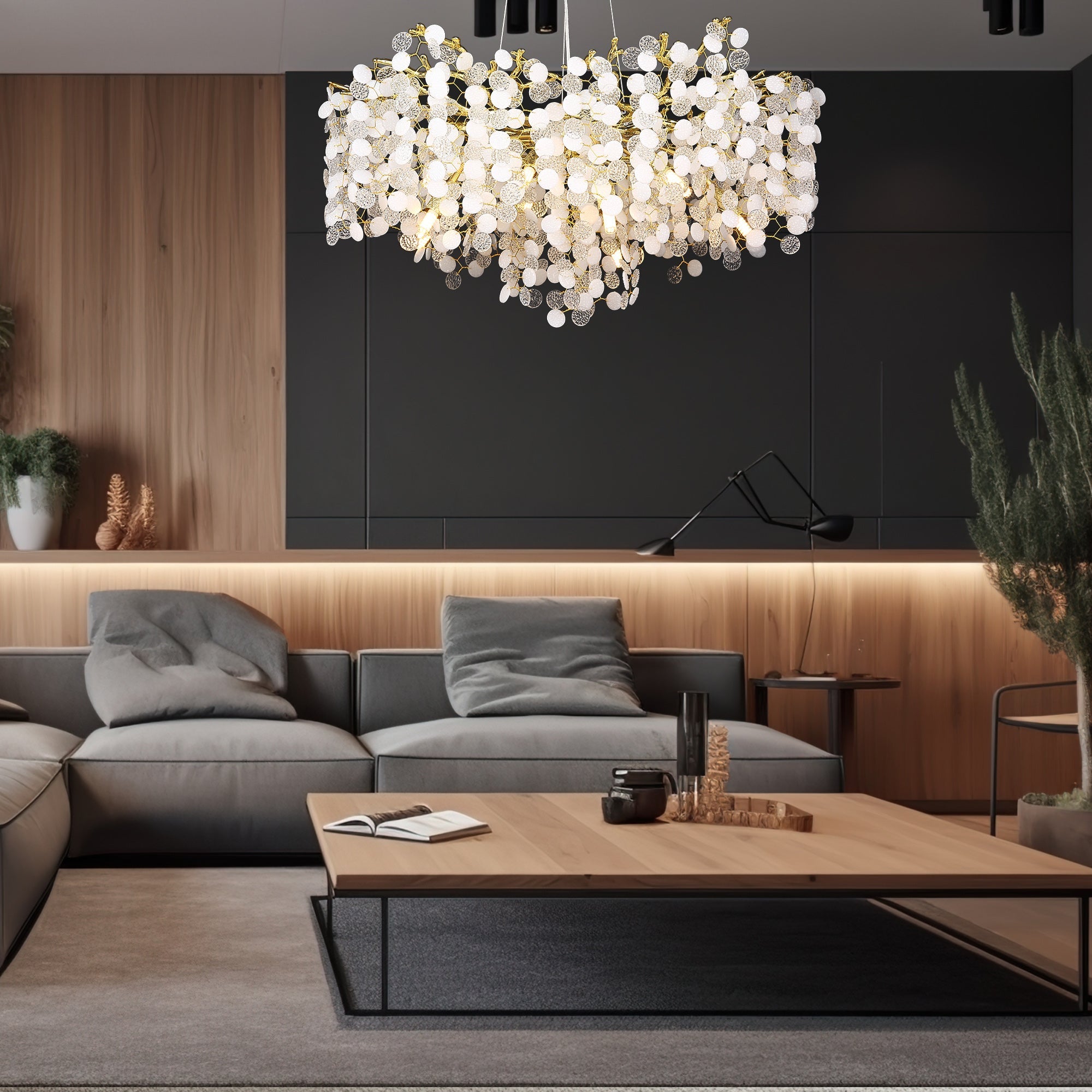 Hades Modern Gold Blossom Crystal Round Branch Chandelier For Living Room Branch Chandelier Kevin Studio Inc