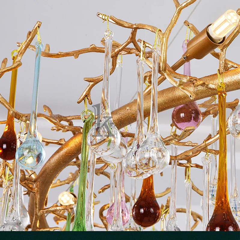 Ruta Colorful Crystal Raindrop Branch Chandelier For Living Room Branch Chandelier Kevin Studio Inc