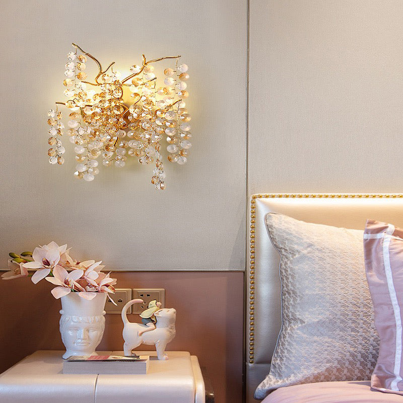 Thisbe Modern Round Gold Clear Crystal Wall Sconce For Bedroom Wall Light Fixtures Kevin Studio Inc
