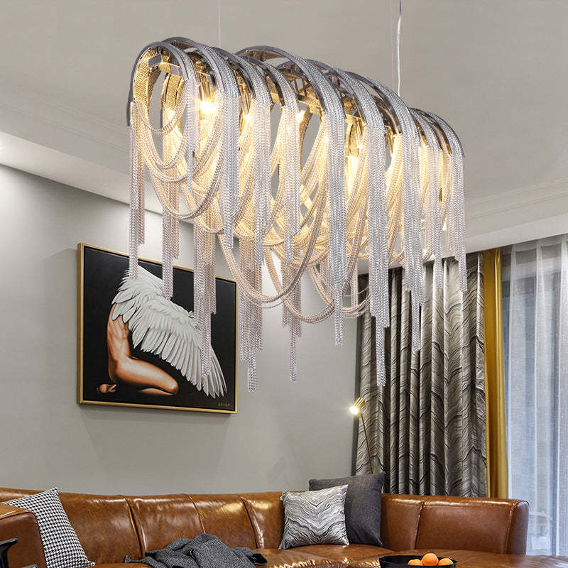 Flavio Modern Luxury Aluminum Chain Tassel Oval Chandelier Chandelier Kevin Studio Inc 43.3"