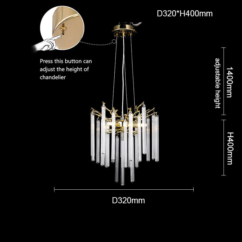 Krios Modern Round Gold Clear Crystal Tube Branch Chandelier For Living Room Branch Chandelier Kevin Studio Inc 12.6"diam.