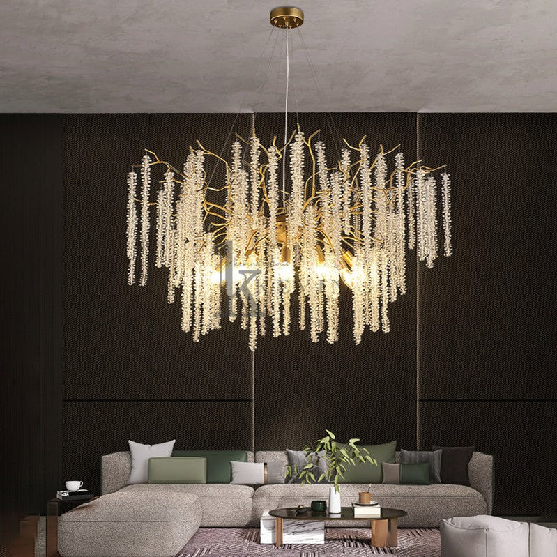 Aimee Modern Crystal Chandeliers Luxury Kitchen Island, 39.4" D Round Gold Tree Branch Chandelier Branch Chandelier Kevin Studio Inc