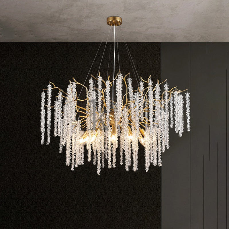 Aimee Modern Crystal Chandeliers Luxury Kitchen Island, 39.4" D Round Gold Tree Branch Chandelier Branch Chandelier Kevin Studio Inc