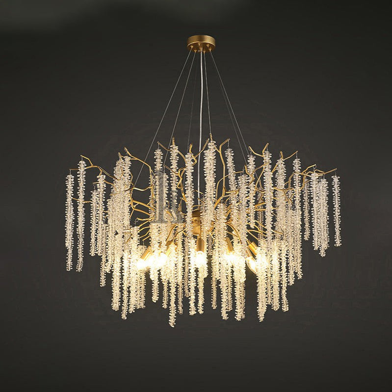 Aimee Modern Crystal Chandeliers Luxury Kitchen Island, 39.4" D Round Gold Tree Branch Chandelier Branch Chandelier Kevin Studio Inc