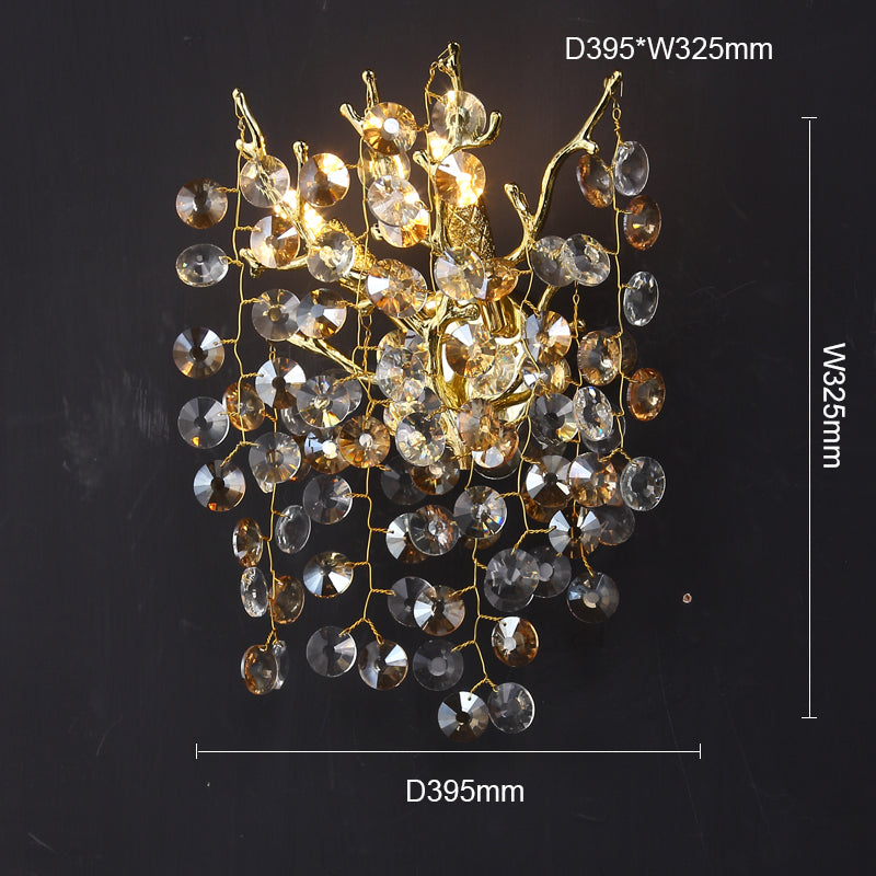 Thisbe Modern Round Gold Clear Crystal Wall Sconce For Bedroom Wall Light Fixtures Kevin Studio Inc 15.6"DIAM