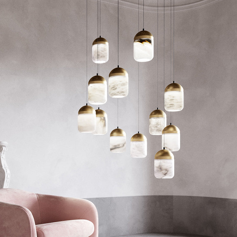 Serenity's Cascade - Modern Minimalist Alabaster Staircases Pendant Light Chandelier Kevin Studio Inc