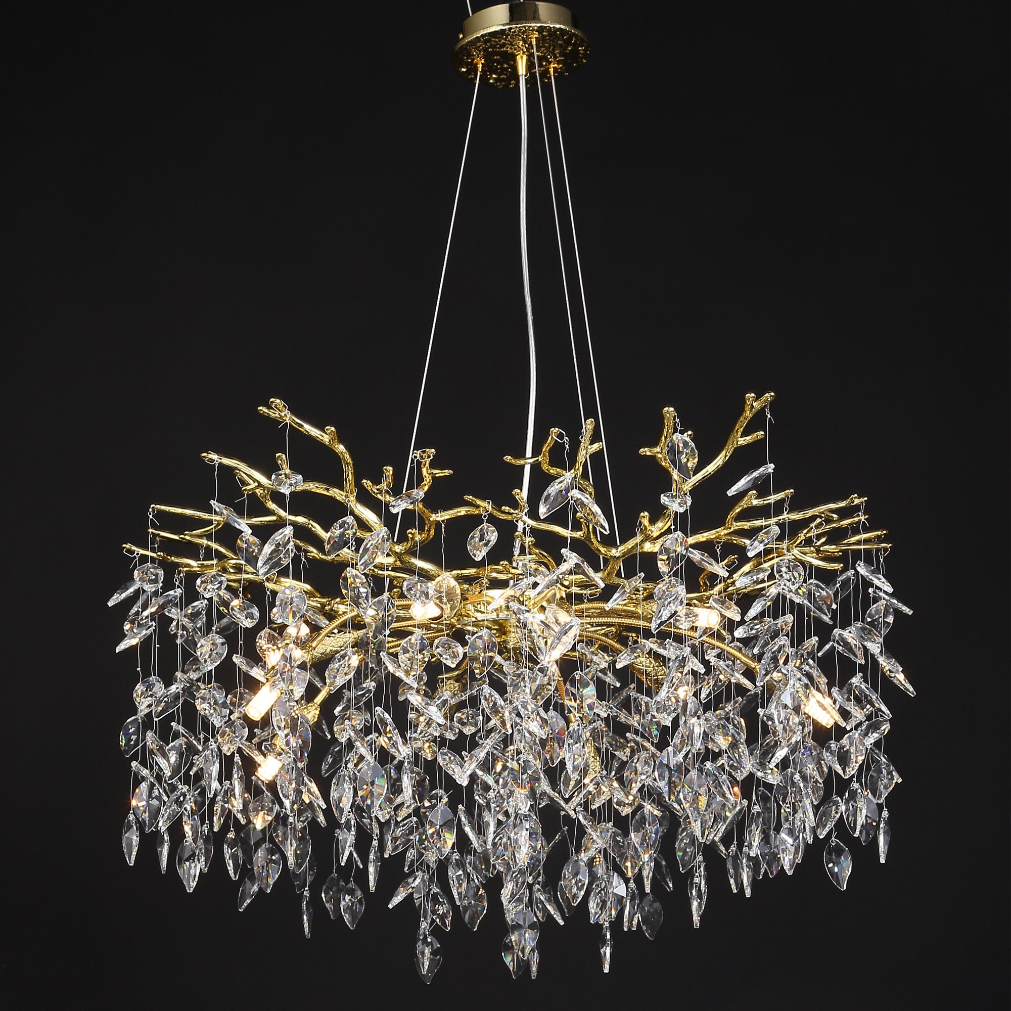 Aether Modern Round Gold Clear Crystal Branch Chandelier For Living Room Branch Chandelier Kevin Studio Inc