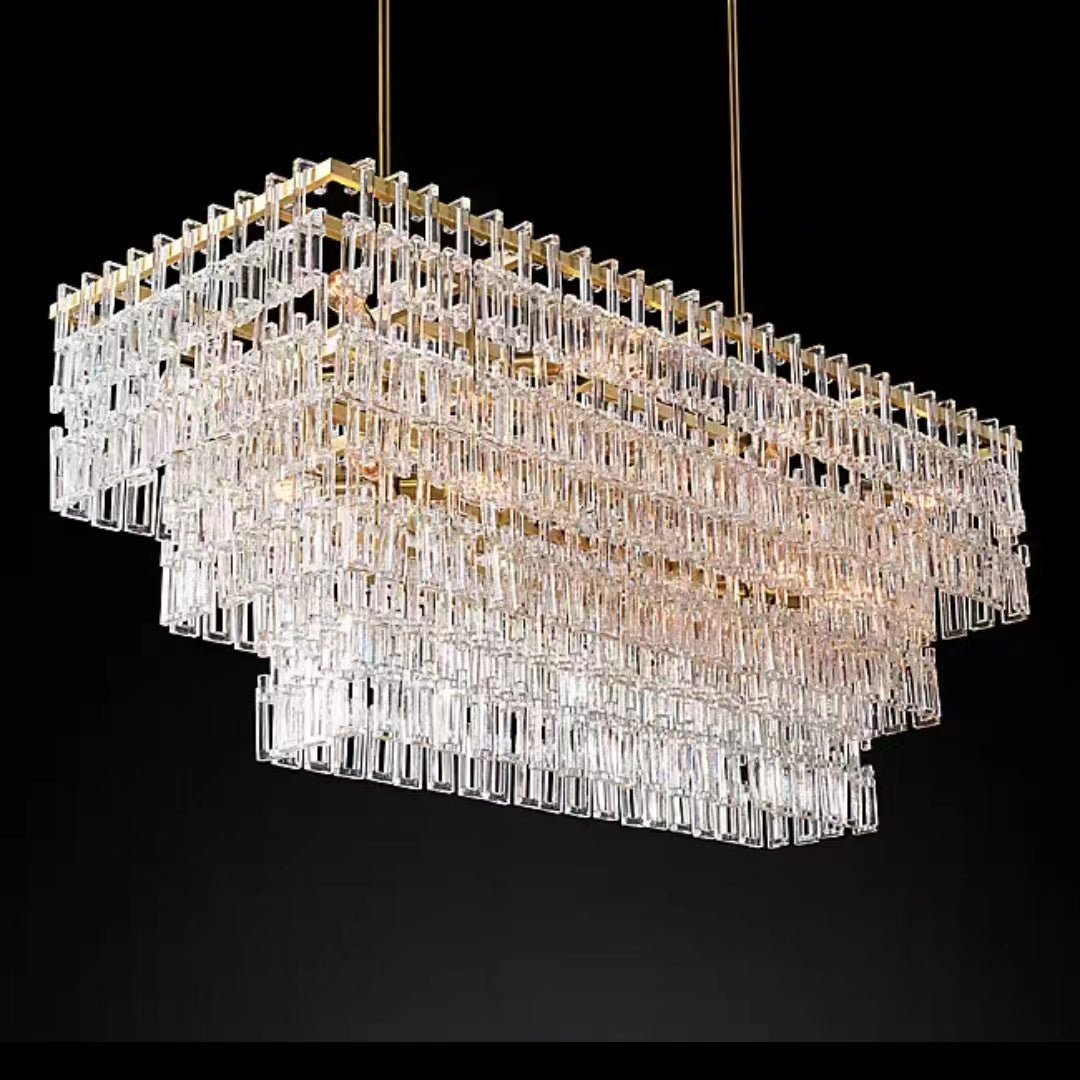 Extra Large Multi-layer Round/ Rectangle Crystal Ceiling Chandelier for Living/ Dining Room Chandeliers kevinstudiolives 3 Layers L55"*W25" Gold Warm Light