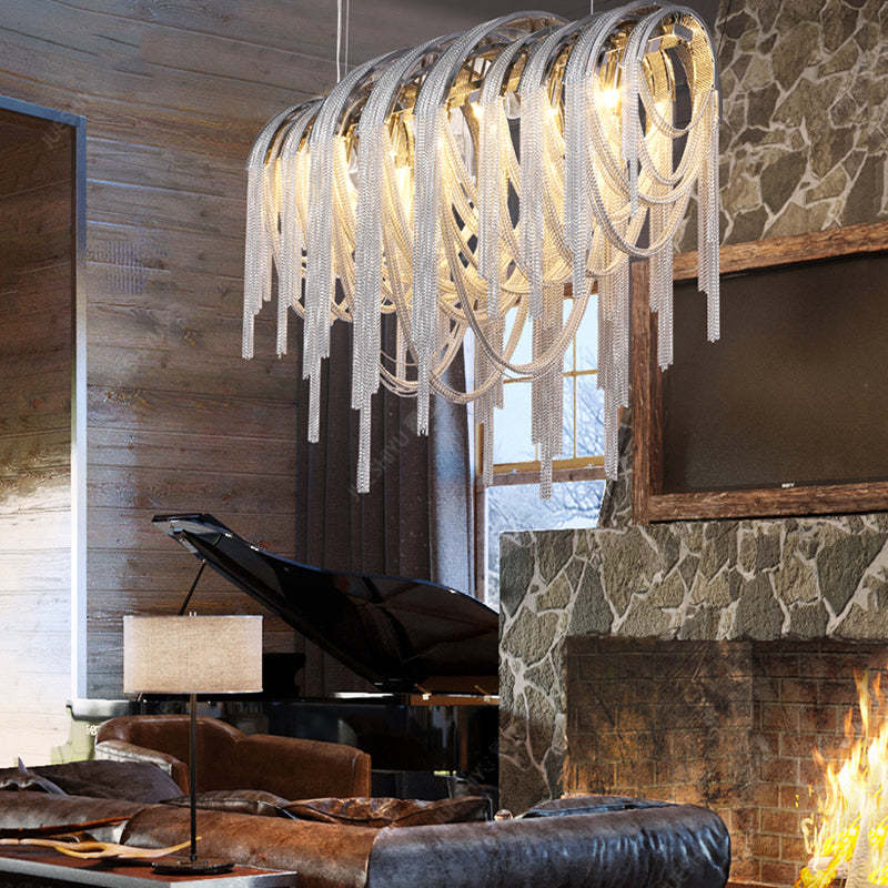 Flavio Modern Luxury Aluminum Chain Tassel Oval Chandelier Chandelier Kevin Studio Inc