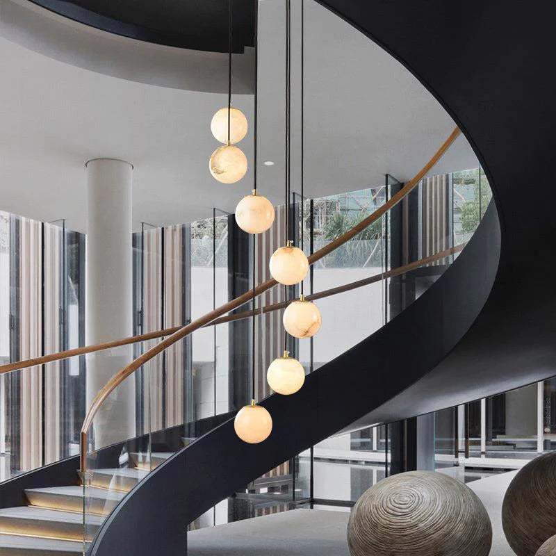 Álvaro Alabaster Global Pendant Chandelier For Staircase, Spiral Global Pendant chandelier Kevin Studio Inc