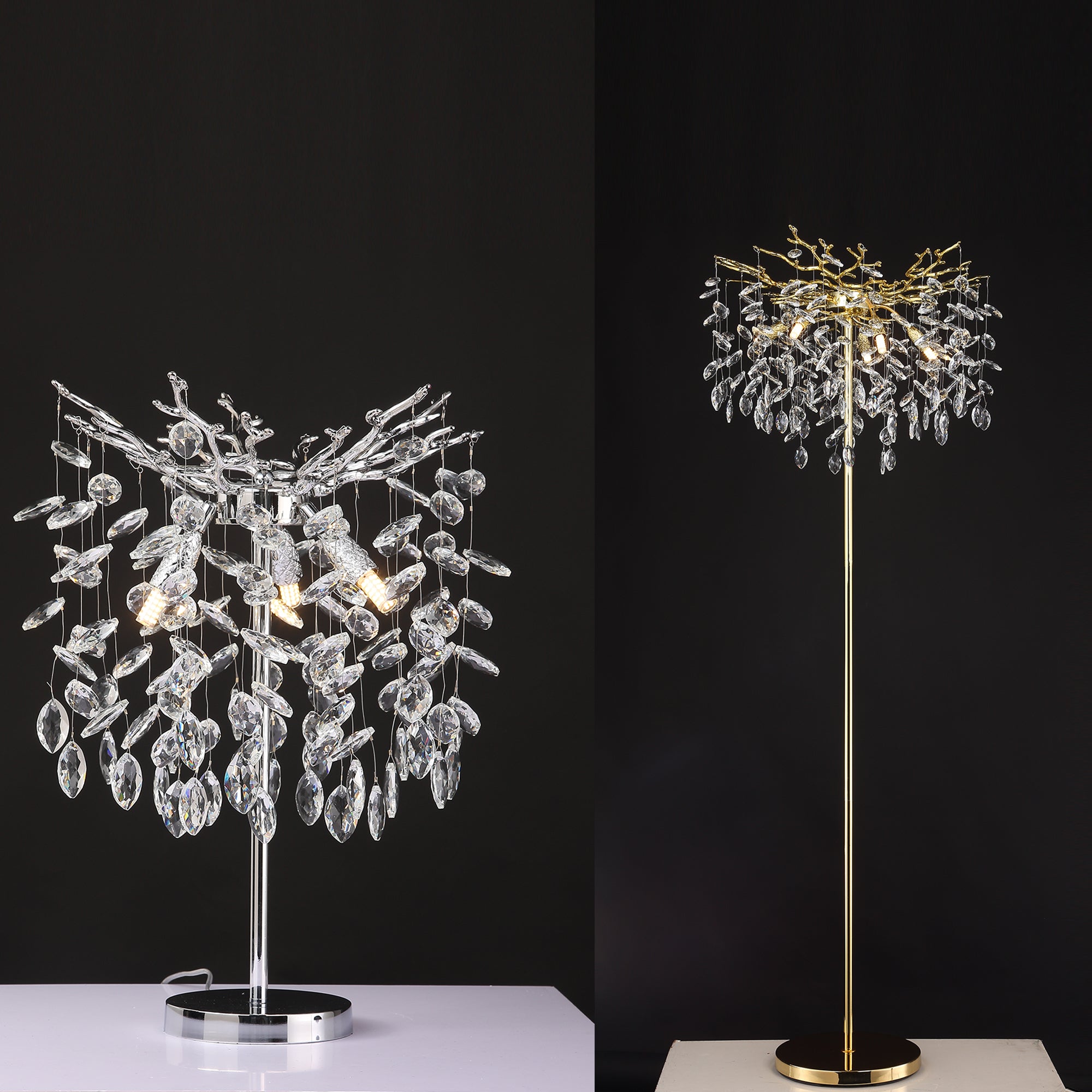 Helios Modern Gold Clear Crystal Floor Lamp For Bedroom, Living Room Floor standing lamps Kevin Studio Inc