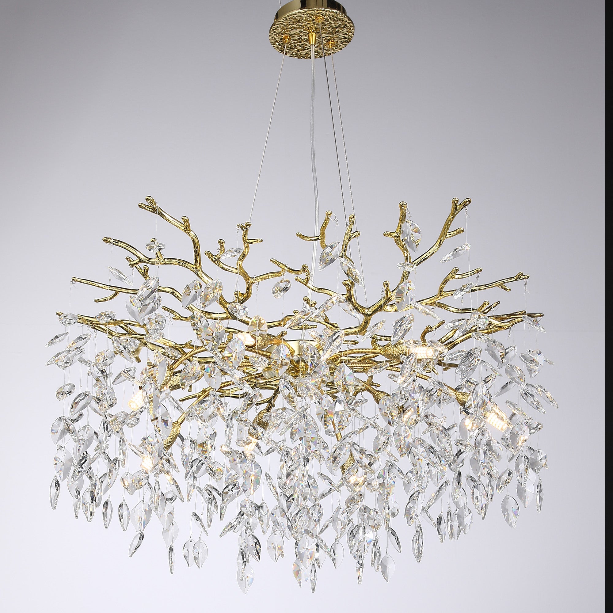 Aether Modern Round Gold Clear Crystal Branch Chandelier For Living Room Branch Chandelier Kevin Studio Inc
