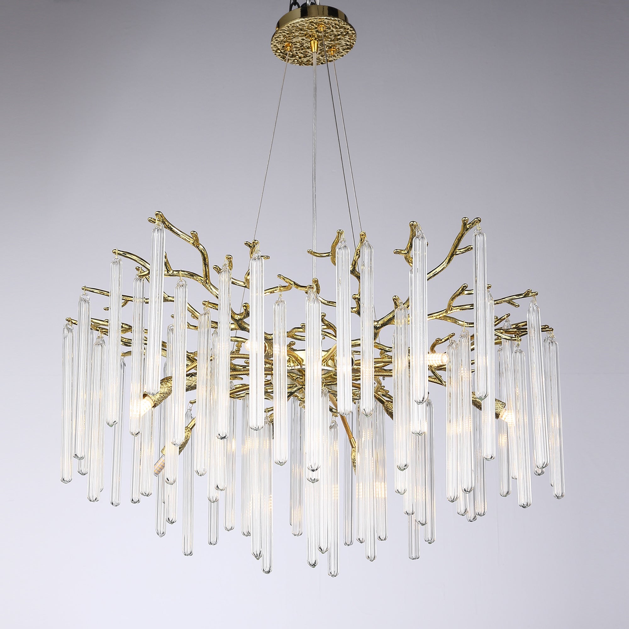 Krios Modern Round Gold Clear Crystal Tube Branch Chandelier For Living Room Branch Chandelier Kevin Studio Inc