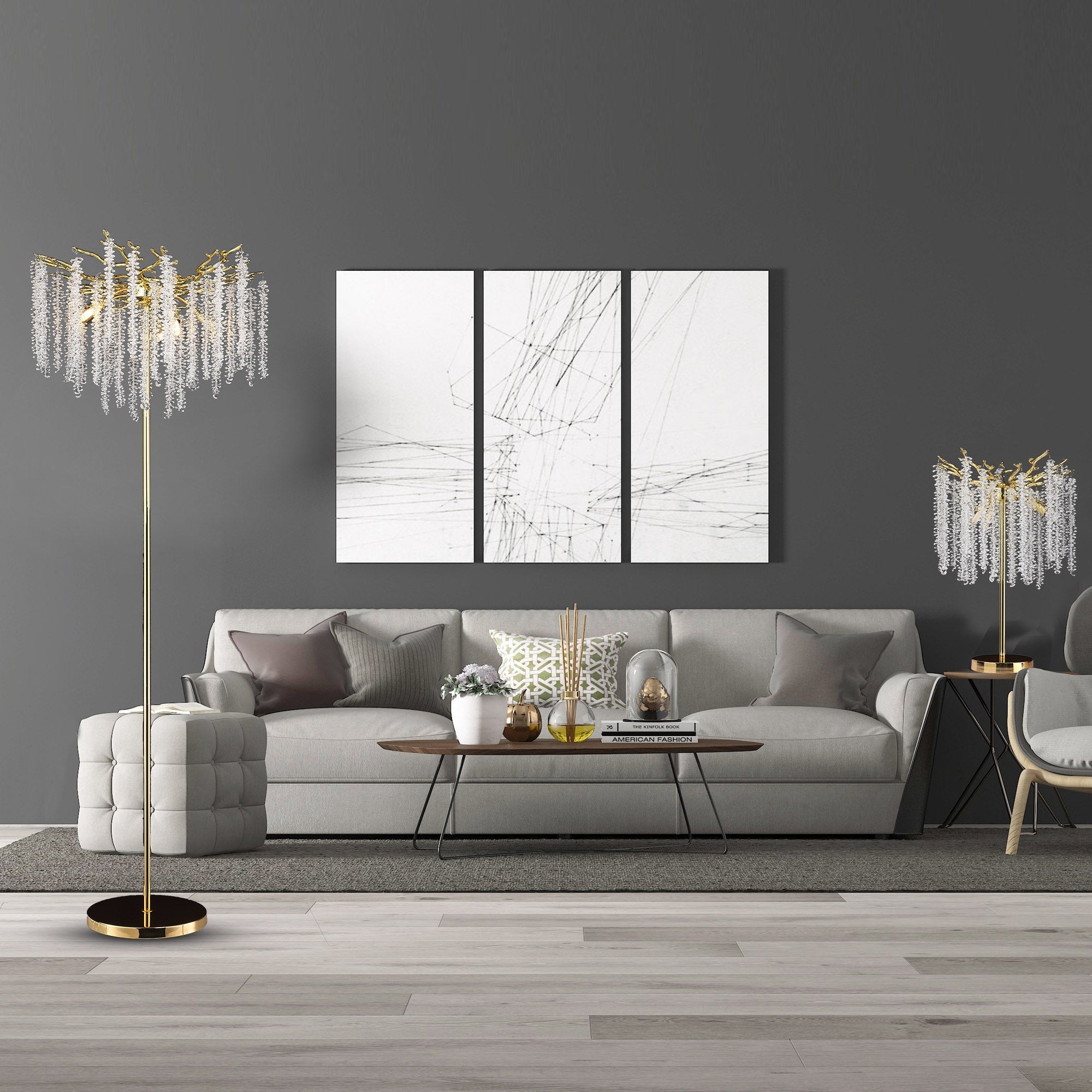 Azure Modern Stylish Gold Coin Crystal Floor Lamp For Bedroom, Living Room Floor standing lamps Kevin Studio Inc