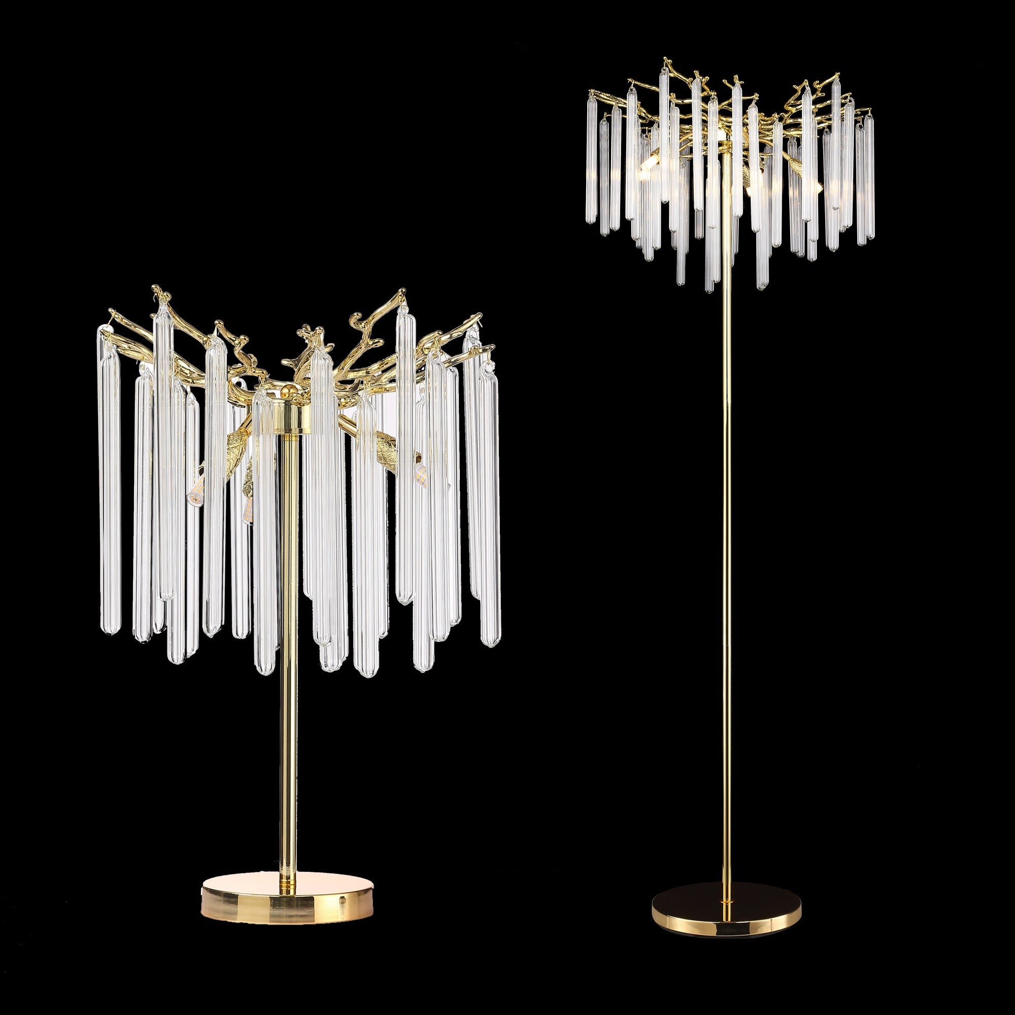 Krios Modern Round Gold Clear Crystal Tube Table Lamp Besides Bed Table Lamp Kevin Studio Inc