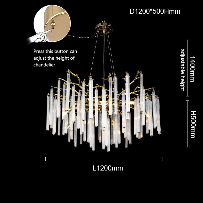 Krios Modern Round Gold Clear Crystal Tube Branch Chandelier For Living Room Branch Chandelier Kevin Studio Inc 47.24"diam