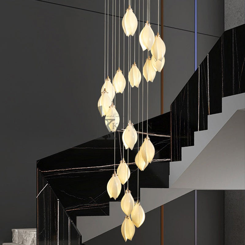 Elyta Ceramic Magnolia Flower Staircase Round Chandelier Light Branch Chandelier Kevin Studio Inc 18 L