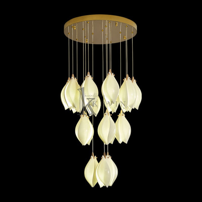 Elyta Ceramic Magnolia Flower Staircase Round Chandelier Light Branch Chandelier Kevin Studio Inc