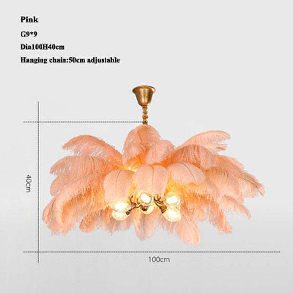 Aisa Art Deco Colorized Feather Chandelier Brass Palm Tree Lamp Chandelier Kevin Studio Inc Pink