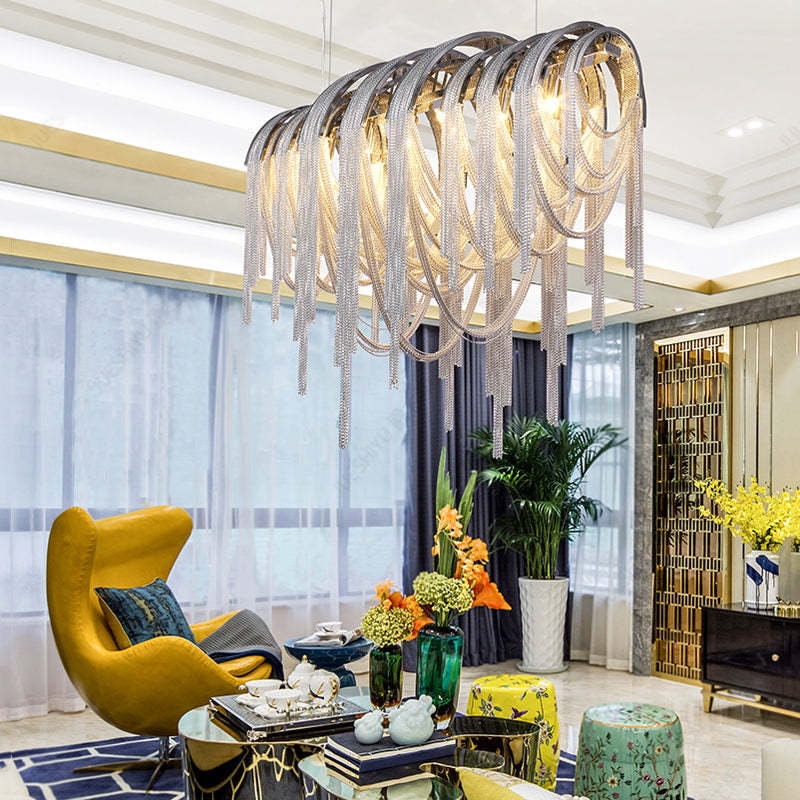 Flavio Modern Luxury Aluminum Chain Tassel Oval Chandelier Chandelier Kevin Studio Inc