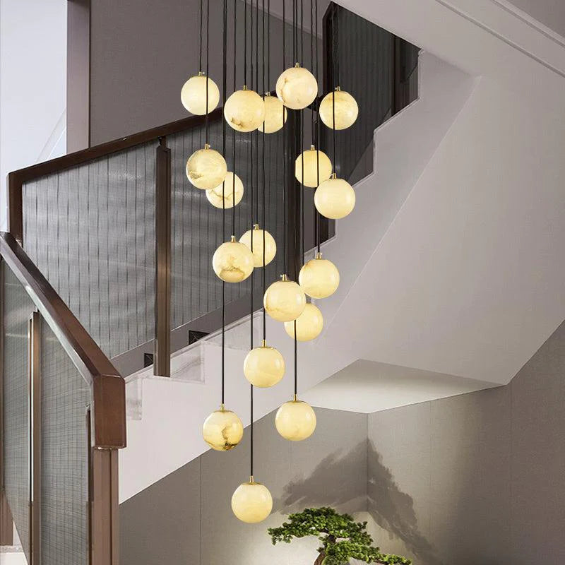Álvaro Alabaster Global Pendant Chandelier For Staircase, Spiral Global Pendant chandelier Kevin Studio Inc