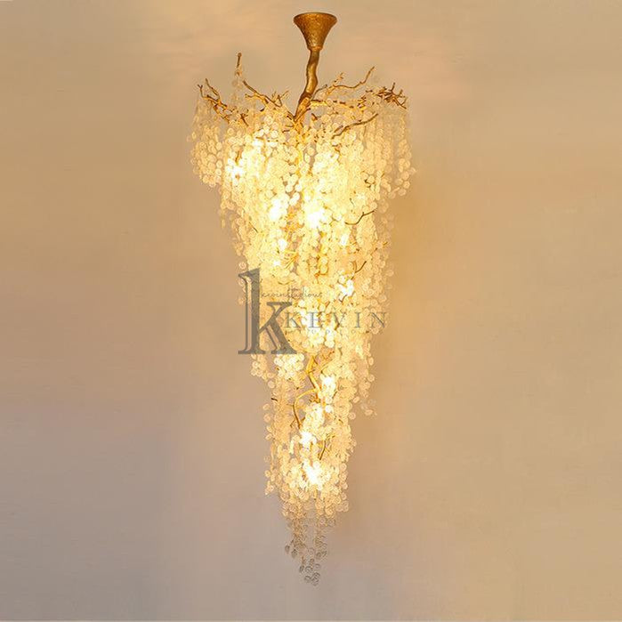Electra Blossom Petal Detail Grand Staircase Chandelier Branch Chandelier Kevin Studio Inc