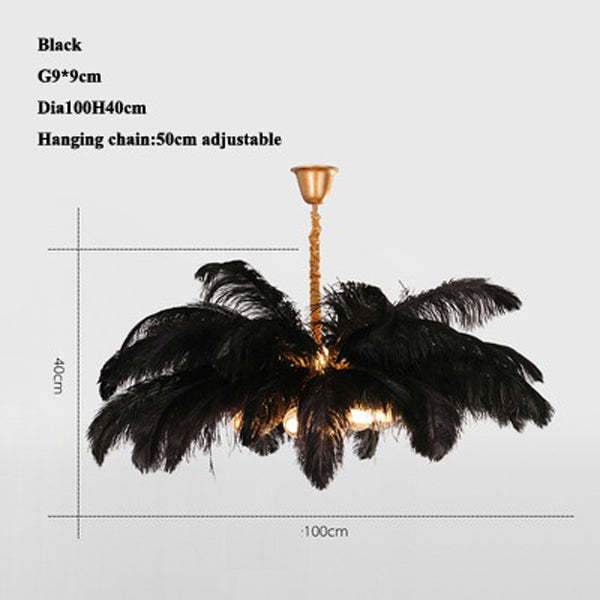 Aisa Art Deco Colorized Feather Chandelier Brass Palm Tree Lamp Chandelier Kevin Studio Inc Black