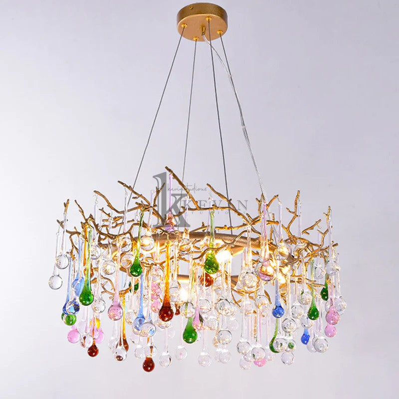 Ruta Colorful Crystal Raindrop Branch Chandelier For Living Room Branch Chandelier Kevin Studio Inc 23.62" D