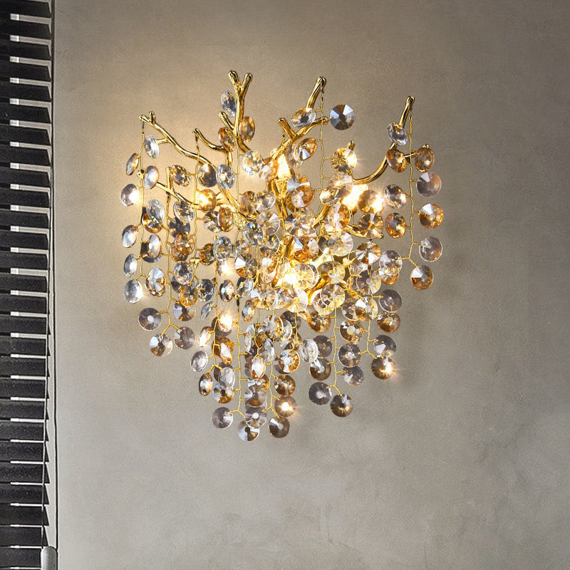 Thisbe Modern Round Gold Clear Crystal Wall Sconce For Bedroom Wall Light Fixtures Kevin Studio Inc
