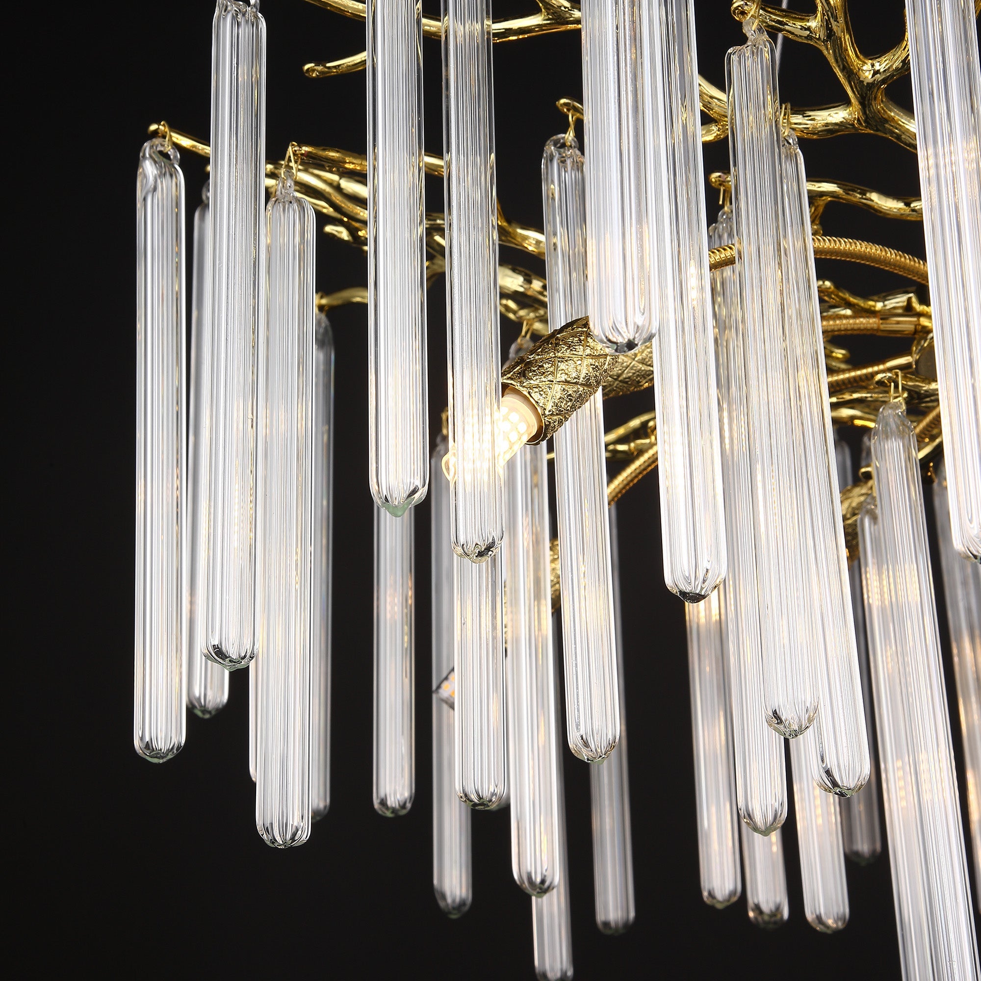 Krios Modern Round Gold Clear Crystal Tube Branch Chandelier For Living Room Branch Chandelier Kevin Studio Inc